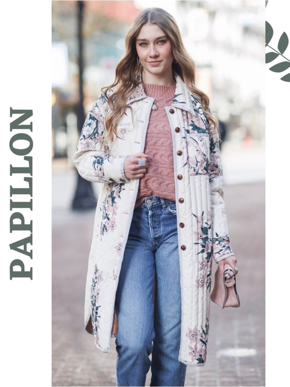 Papillon Floral Quilted Reversible Long Jacket Small